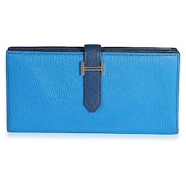 Hermès-Hermès Bleu Izmir & Bleu Saphir Chévre Leather Béarn Wallet PHW-Blue