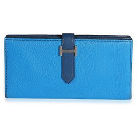 Portefeuille Bearn en chèvre Bleu Saphir d'Hermès Bleu Izmir PHW Bleu