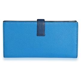 Hermès-Hermès Bleu Izmir & Bleu Saphir Chévre Leather Béarn Wallet PHW-Blue