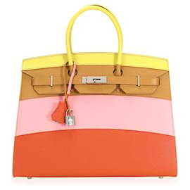Hermès-Hermès Lime, Sesame, Rose Confetti & Terre Battue Sunrise Epsom Birkin 35-Brown,Pink,Multiple colors,Orange,Yellow