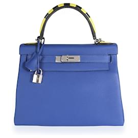 Hermès-Hermès Limited Edition Bleu Électrique Togo Au Trot Retourne Kelly 28 PHW-Blue