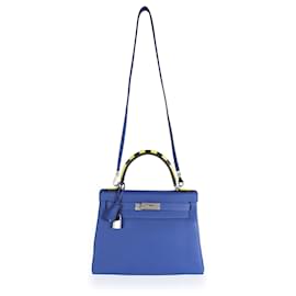 Hermès-Hermès Limited Edition Bleu Électrique Togo Au Trot Retourne Kelly 28 PHW-Blue