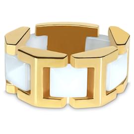 Versace-Versace White Ceramic Pyramids Flexible Ring in 18k yellow gold-Other