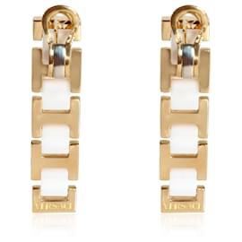 Versace-Versace Boucles d'oreilles pendantes pyramide en céramique blanche 18K or jaune-Autre