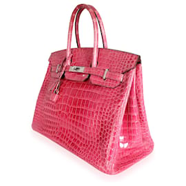 Hermès-Hermès Rose Scheherazade Shiny Porosus Crocodile Birkin 35 PHW-Pink