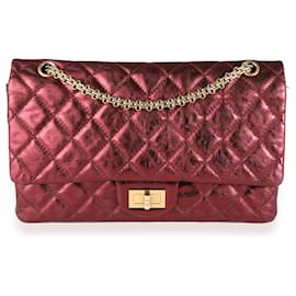 Chanel-Chanel Metallic Burgundy Quilted Calfskin Reissue 2.55 227 Double Flap Bag-Dark red