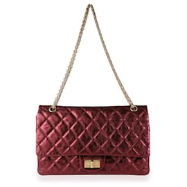 Chanel-Réédition Chanel en cuir de veau matelassé bordeaux métallisé 2.55 227 sac à rabat doublé-Bordeaux