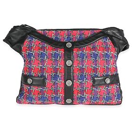 Bolsa feminina Chanel em pele de cordeiro preta e tweed multicolor Preto Rosa Multicor Roxo
