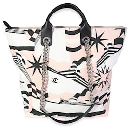 Chanel-Chanel nero, pink, Borsa shopping La Pausa in tela bianca e bianca-Rosa,Multicolore