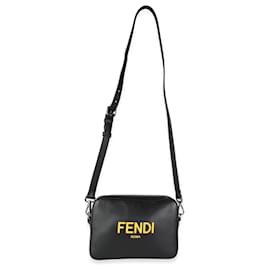 Fendi-Fendi Mini-Kameratasche aus schwarzem Kalbsleder und Sonnenblumen-Logo-Schwarz