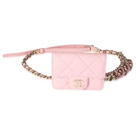 Chanel-Bolsa de cintura elegante Chanel acolchoada rosa de pele de cordeiro-Rosa