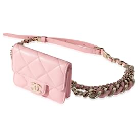 Chanel-Bolsa de cintura elegante Chanel acolchoada rosa de pele de cordeiro-Rosa