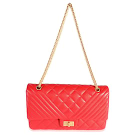 Chanel-Ristampa in caviale trapuntato rosso Chanel 2.55 227 Flap Bag rivestito-Rosso