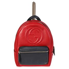Gucci-Gucci Red & Navy Pebbled Leather Soho Chain Backpack-Red,Blue