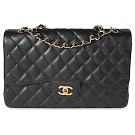 Chanel-Chanel Black Quilted Caviar Jumbo Classic Single Flap Handbag-Black