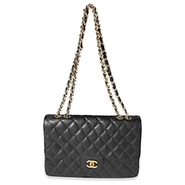 Chanel-Chanel Black Quilted Caviar Jumbo Classic Single Flap Handbag-Black