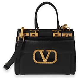 Valentino-Valentino Alcove Black Grainy Calfskin Small Rockstud Bag-Black
