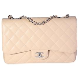Chanel-Chanel Beige Quilted Jumbo Classic Single Flap Bag-Beige