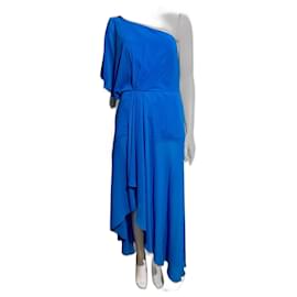 Jenny Packham-Einschultriges Abendkleid aus Chiffon und Satin-Blau