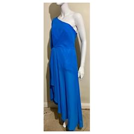Jenny Packham-Einschultriges Abendkleid aus Chiffon und Satin-Blau
