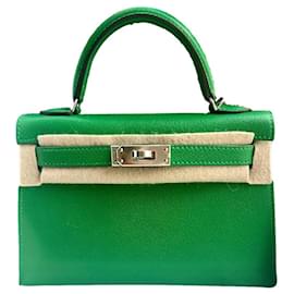 Hermès-Mini Kelly Chèvre Bamboo Palladium-Green