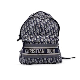 Christian Dior-Blue Oblique Jacquard Canvas Dior Travel Backpack Bag-Blue