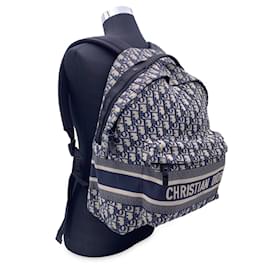 Christian Dior-Blue Oblique Jacquard Canvas Dior Travel Backpack Bag-Blue