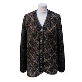 Chanel-2015 Black and Brown Lurex Knit Cardigan Size 40 fr-Black
