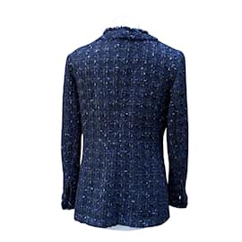Chanel-2016 Giacca Bouclé frontale in lana blu navy con zip. Taglia 38 fr-Blu