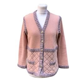Chanel-2015 Pink Silk and Cashmere Knit Cardigan Size 40 fr-Pink
