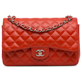 Chanel-Chanel Orange Jumbo Classic Lambskin Double Flap-Orange