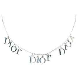 Dior-Dior Silver Logo Spellout Charms Necklace-Silvery