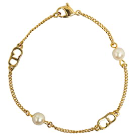Dior-Bracelet chaîne Dior en fausse perle dorée-Doré