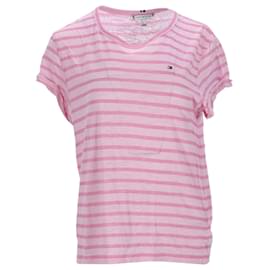 Tommy Hilfiger-T-shirt oversize da donna in misto lino-Rosa