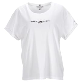 Tommy Hilfiger-T-shirt da donna dalla vestibilità comoda con logo Essentials-Bianco