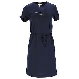 Tommy Hilfiger Womens Essentials Logo Kurzarmkleid aus marineblauer Baumwolle Marineblau