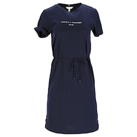 Tommy Hilfiger-Tommy Hilfiger Womens Essentials Logo Short Sleeve Dress in Navy Blue Cotton-Navy blue