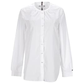Tommy Hilfiger-Camisa Tommy Hilfiger Essential de algodón con cuello mandarín para mujer en algodón blanco-Blanco