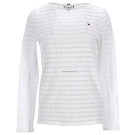 Tommy Hilfiger T-shirt da donna a maniche lunghe a righe semitrasparenti Bianco