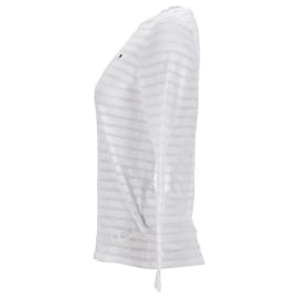 Tommy Hilfiger-T-shirt à manches longues à rayures semi-transparentes pour femmes-Blanc
