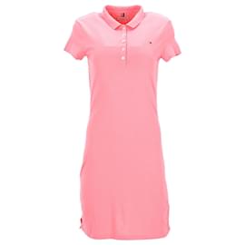 Tommy Hilfiger-Vestido polo feminino Tommy Hilfiger Slim Fit de manga curta em algodão rosa-Rosa