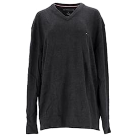 Tommy Hilfiger-Tommy Hilfiger Herren Big Tall Pullover mit V-Ausschnitt aus schwarzer Baumwolle-Schwarz