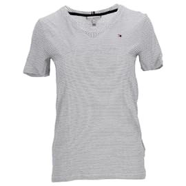 Tommy Hilfiger-Gestreiftes Damen-T-Shirt aus Leinenmischung-Weiß