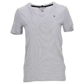 Tommy Hilfiger-T-shirt en lin mélangé à rayures pour femme-Blanc