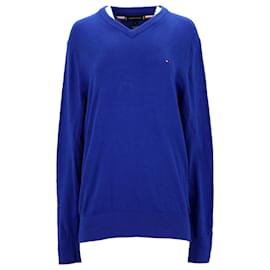 Tommy Hilfiger-Suéter masculino Tommy Hilfiger Pima Cotton Cashmere com decote em V em algodão azul-Azul