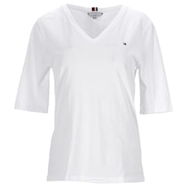 Tommy Hilfiger-Camiseta feminina Essentials Slim Fit meia manga-Branco