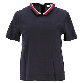 Tommy Hilfiger Polo da donna con vestibilità comoda e colletto glitterato Blu navy