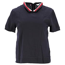 Tommy Hilfiger-Damen-Poloshirt mit Glitzerkragen und entspannter Passform-Marineblau