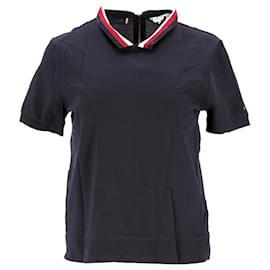 Tommy Hilfiger-Womens Glitter Collar Relaxed Fit Polo-Navy blue