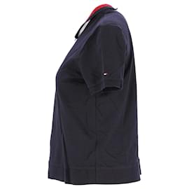 Tommy Hilfiger-Damen-Poloshirt mit Glitzerkragen und entspannter Passform-Marineblau